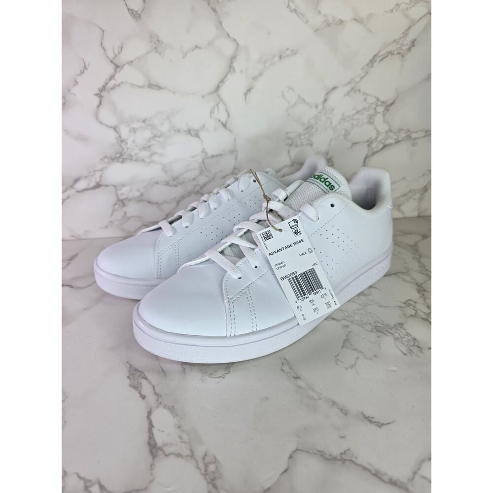 Adidas Advantage Base White Green Mens Sz 9 NEW W Box/tag FREESHIP GZ5300
